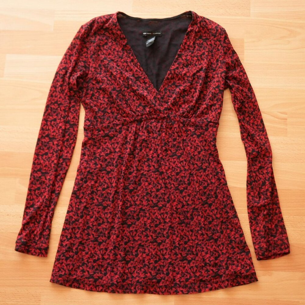 Grunge Goth Alt Dark Red Floral Long Sleeve Top